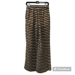 CALS Womens Brown Cream Striped Palazzo Sheer Short Lined Elastic Waist Pants Sz